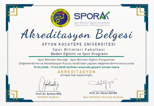BEDEN EĞİTİMİ VE SPOR ÖĞRETMENLİĞİ BÖLÜMÜMÜZ AKREDİTASYON ALMAYA YENİDEN HAK KAZANMIŞTIR !